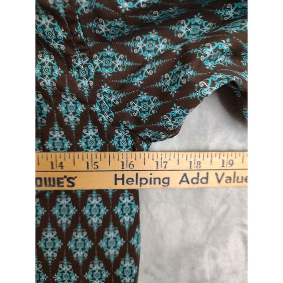 Rock & Roll Denim Kids Western Shirt S Brown Turquoise Diamond Print Snap Front - Picture 5 of 9